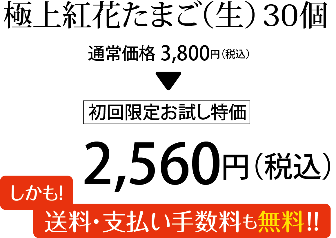 極上紅花たまご（生） 30個 通常価格3,800円（税込）▶︎ 初回限定お試し特価2,560円（税込）しかも！送料無料!!※一部地域送料別途570円